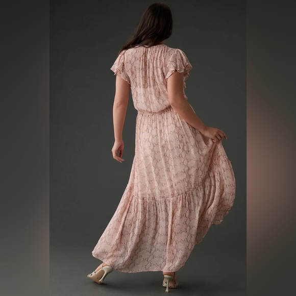 Anthropologie Plus Size 1X Sheer V-Neck Flutter Sleeve Midi Dress EUC - Picture 2 of 13